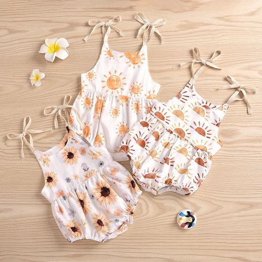 0-24M Newborn Infant Baby Girl Sun Sunflowe Print Sleeveless Romper Jumpsuit Summer Toddler Clothing