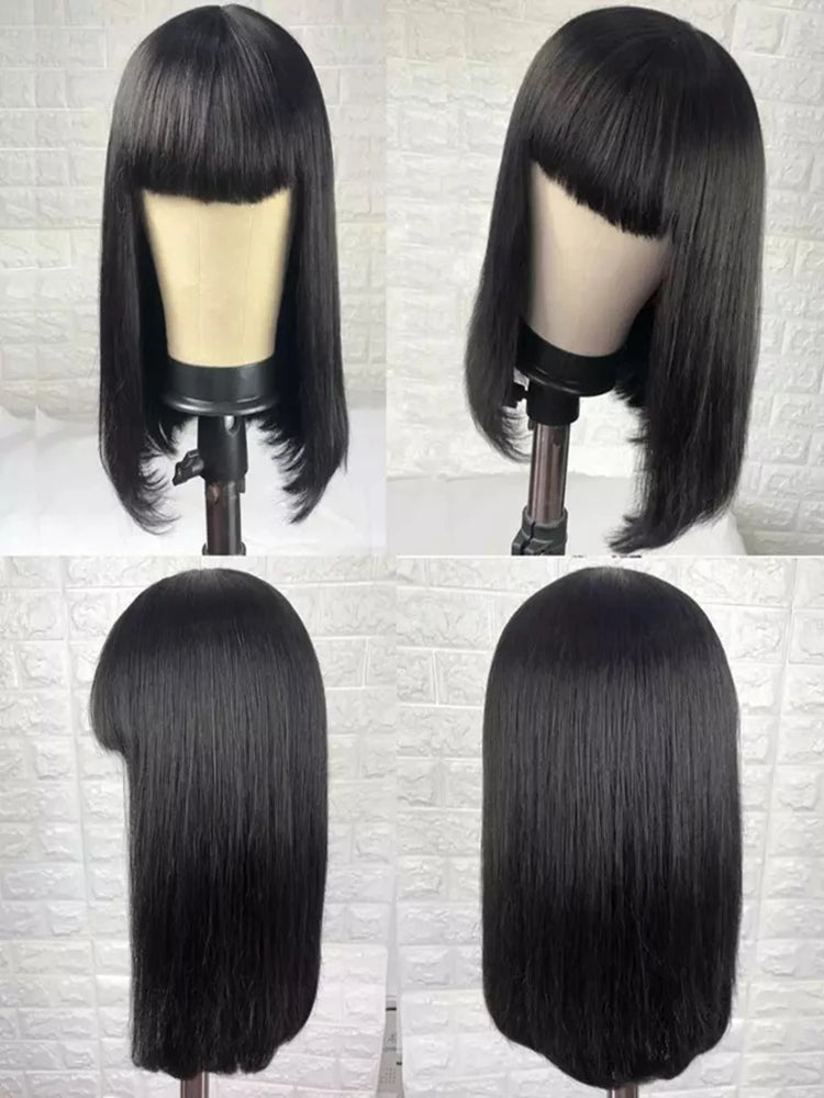 wig human hair ready to wear 100% Short Bob Wigs With Bangs For Women Choice Brazilian Straight Cheap on sale clearance