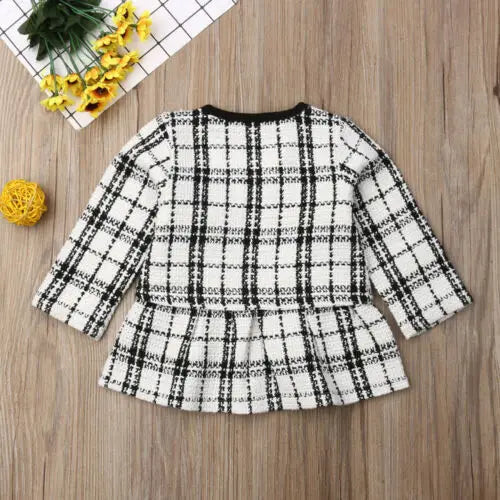 2PCS Autumn Winter Spring Party Baby Girls Clothes Plaid Coat Tops+Tutu Dress Formal Outfits Fit For 0-6 Years