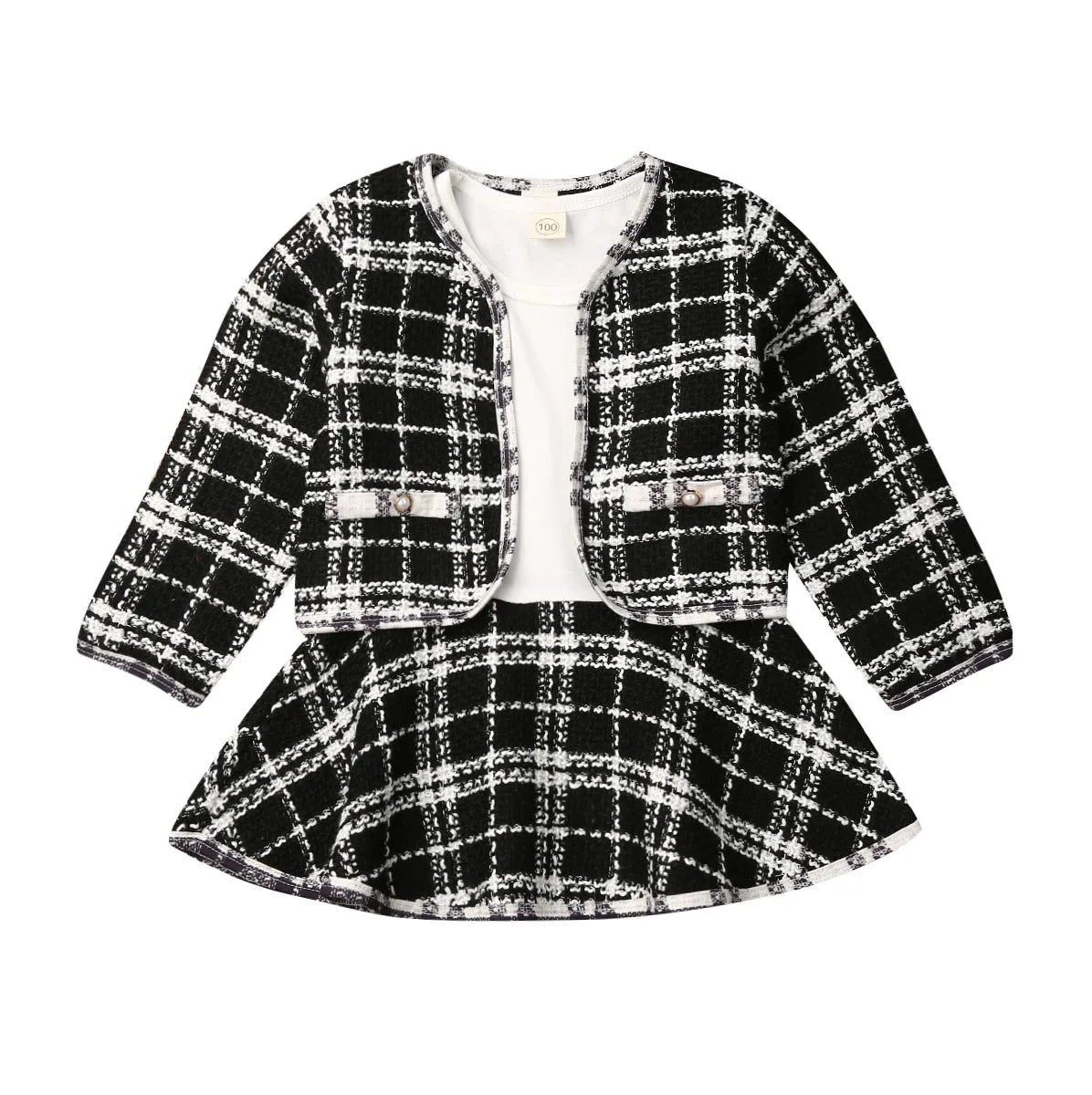 2PCS Autumn Winter Spring Party Baby Girls Clothes Plaid Coat Tops+Tutu Dress Formal Outfits Fit For 0-6 Years