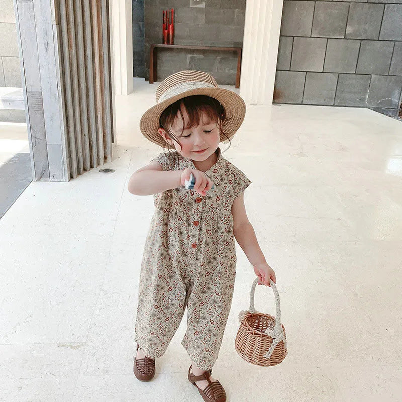 2023 Summer Girls Jumpsuit Korean Version Of Cotton Baby Long Romper Middle And Small Children'S Casual Sleeveless Clothing