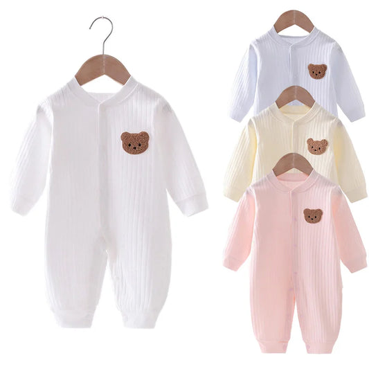 Autumn Baby Romper Solid Color Cute Bear Jumpsuits Cotton Spring Newborn One-Pieces Clothing for Boys Girls Infant Onesie 0-18M