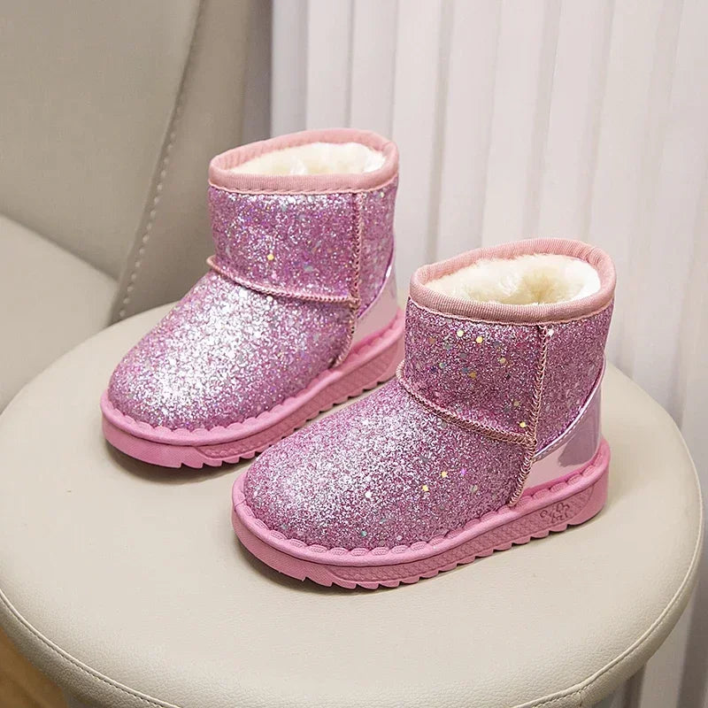 Warm Kids Snow Boots For Children New Toddler Winter Princess Child Shoes Non-slip Flat Round Toe Boys Girls Baby Lovely Boots