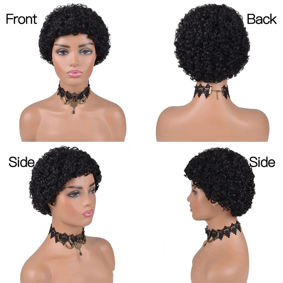 Short Afro Kinky Curly Pixie Cut Wigs For Women Human Hair Malaysian Remy 180% Density Human Hair Wigs Machine Made Wig