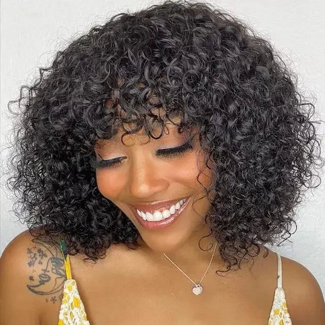 Highlight Jerry Curly Bob With Bangs Brown Water Wave Bob Wig For Black Women Machine Made Omber Brazilian Remy Human Hair Wig