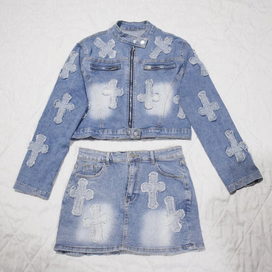 Luxury Brand Design 2024 Autumn Winter New In Denim Jacket Tops And Mini Short Skirt Set For Women Outerwear Jean Coat Clothing