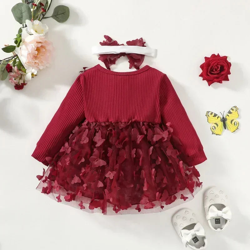 Baby Dresses for Girls Spring Autumn Girl Dress Child Baby Sweet Princess Dress Infant Fashion Girl Mesh Butterfly Newborn Dress