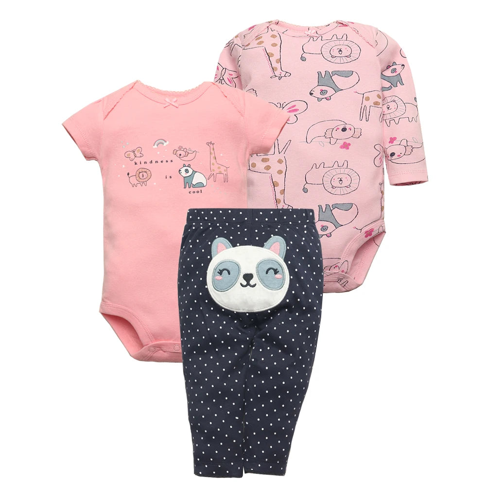 3PCS Baby Bodysuits+Pants Cotton Newborn Baby Boy Clothes Summer Cartton Baby Girl Clothing Sets 0-24 moth bebe Jumpsuit