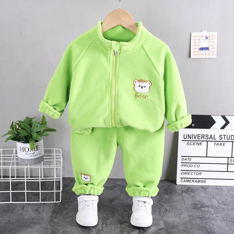 2024 new winter girls plush set for boys casual sports two-piece set for baby toddler outdoor clothing sets