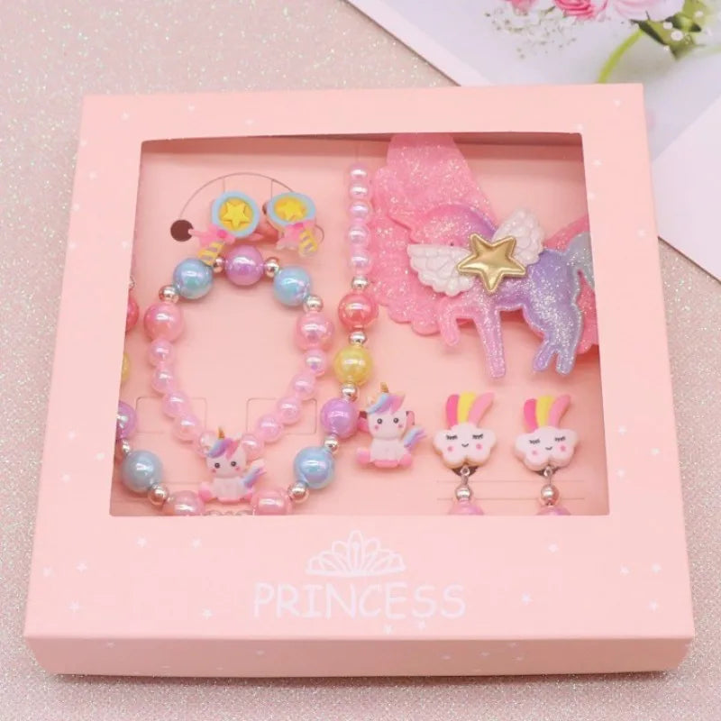 8pcs/set Baby Girls Beads Necklace Set Rainbow Unicorn Pendant Child Kids Adjustable Lovely Necklace Charm Chunky Jewelry Gifts