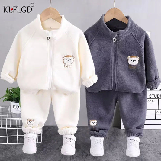 2024 new winter girls plush set for boys casual sports two-piece set for baby toddler outdoor clothing sets