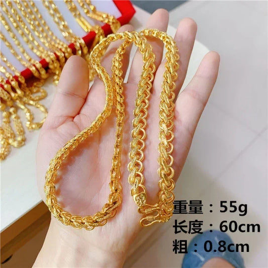 999 pure gold necklace 24K new AU750 large thick chain pure gold chain neck jewelry mens and womens jewelry metal stamps