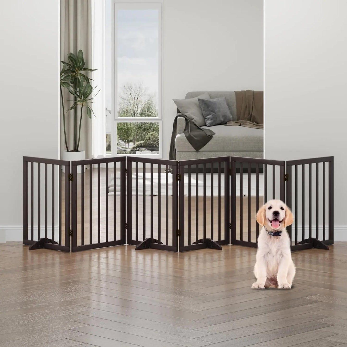 Dog Gate, Bamboo Freestanding Dog Gates for Doorways, Foldable Dog Gate Indoor, Pet Gates for Doorways Bedroom, Puppy Gate