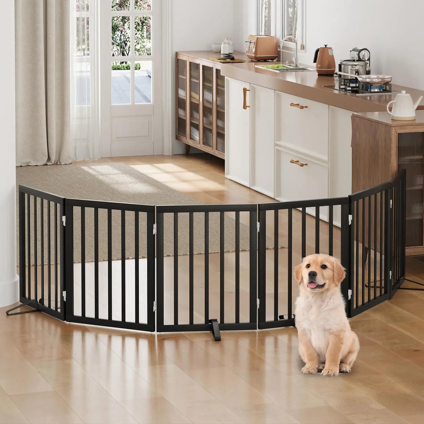 Dog Gate, Bamboo Freestanding Dog Gates for Doorways, Foldable Dog Gate Indoor, Pet Gates for Doorways Bedroom, Puppy Gate