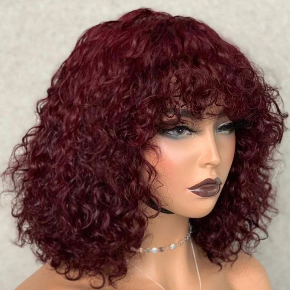 Highlight Jerry Curly Bob With Bangs Brown Water Wave Bob Wig For Black Women Machine Made Omber Brazilian Remy Human Hair Wig