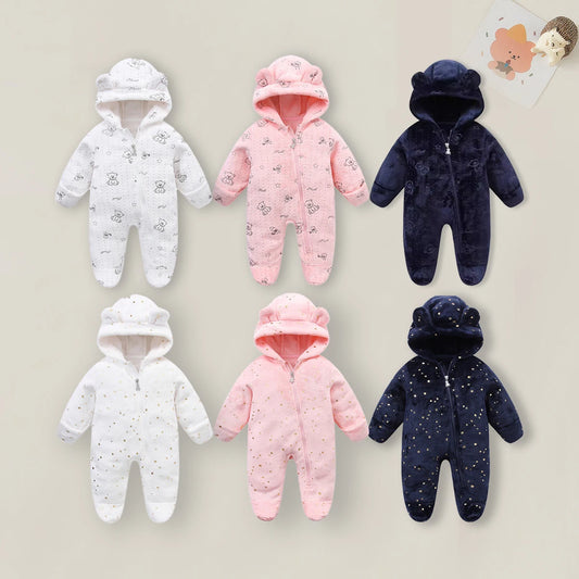 AYNIGIELL 0-9M Cartoon Newborn Bodysuit Warm RompersSoft Newborn Baby Clothes Flannel Autumn Winter Baby Boys Girls Jumpsuit