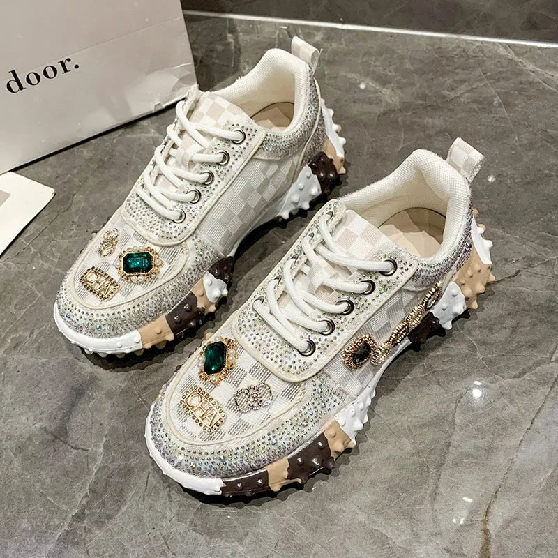 Women's Sneakers Spring Autumn Fashion Luxury Rhinestone Ladies Shoes 2023 New Outdoor Platform Female Sports Shoes Vulcanized