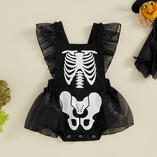 Baby Clothing Girl Halloween Romper Skeleton Print Ruffles Jumpsuit for Newborn Cute Clothes