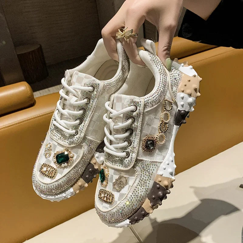 Women's Sneakers Spring Autumn Fashion Luxury Rhinestone Ladies Shoes 2023 New Outdoor Platform Female Sports Shoes Vulcanized