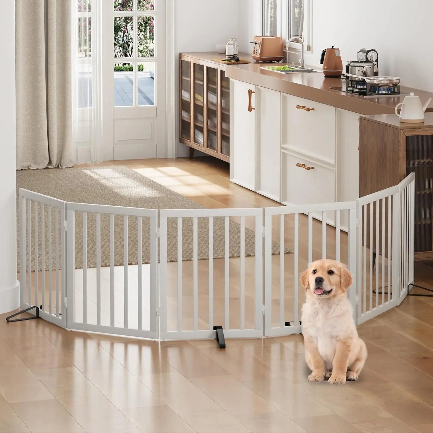 Dog Gate, Bamboo Freestanding Dog Gates for Doorways, Foldable Dog Gate Indoor, Pet Gates for Doorways Bedroom, Puppy Gate