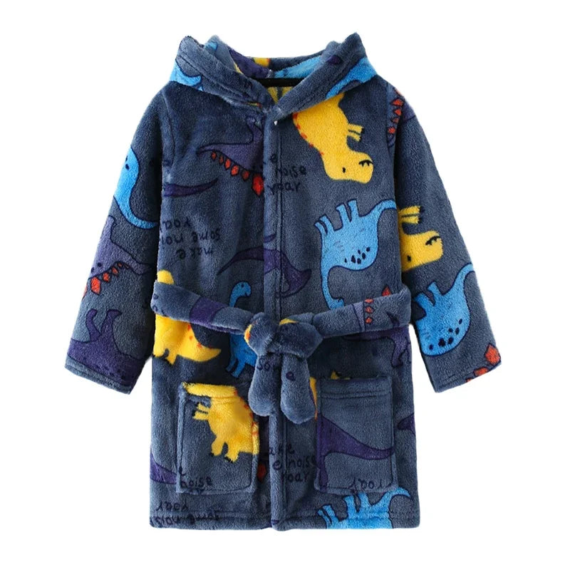 Warm Soft Children Flannel Pajamas New Boys Dinosaur Robe Autumn Winter Kids Bathrobe Baby Girl Homewear Child Sleepwear 2-8Year