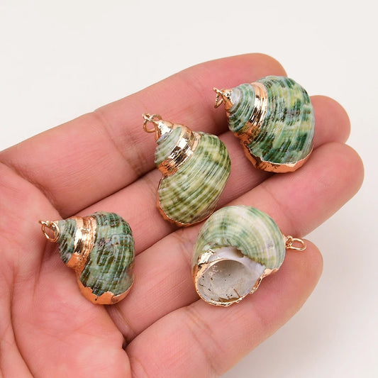 APDGG 10Pcs Natural Green Shell Gold Plated Spiral Conch Pendant Seashell Crafts DIY Charms Necklace Jewelry Making