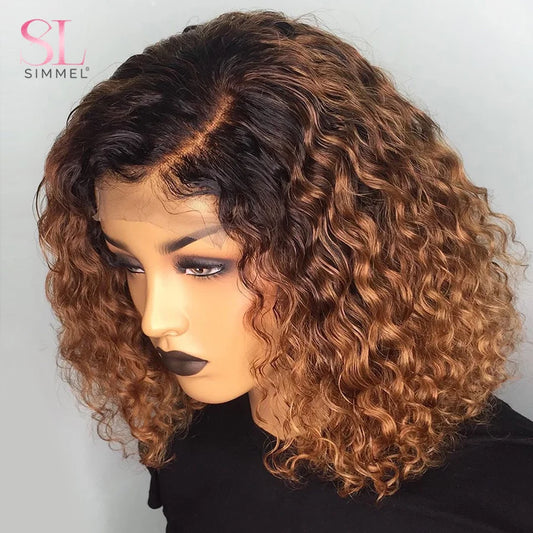 Brazilian Remy Human Hair Wigs Deep Curly Short Curly Bob Wig for Black Women Brown Blonde Highlight Wig Human Hair Full Wig