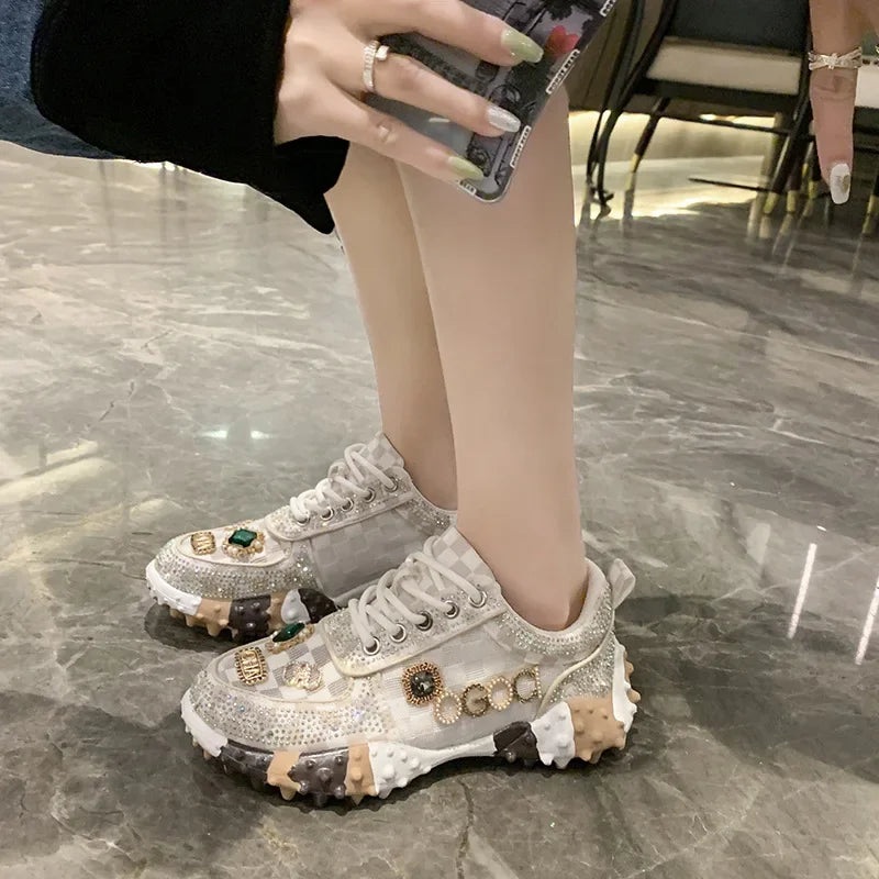 Women's Sneakers Spring Autumn Fashion Luxury Rhinestone Ladies Shoes 2023 New Outdoor Platform Female Sports Shoes Vulcanized